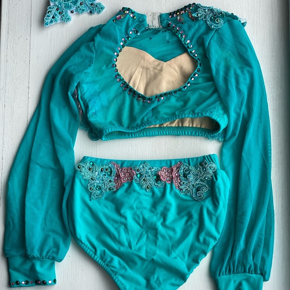 glamour dance costume Costumes Teal With Pink Flowers And